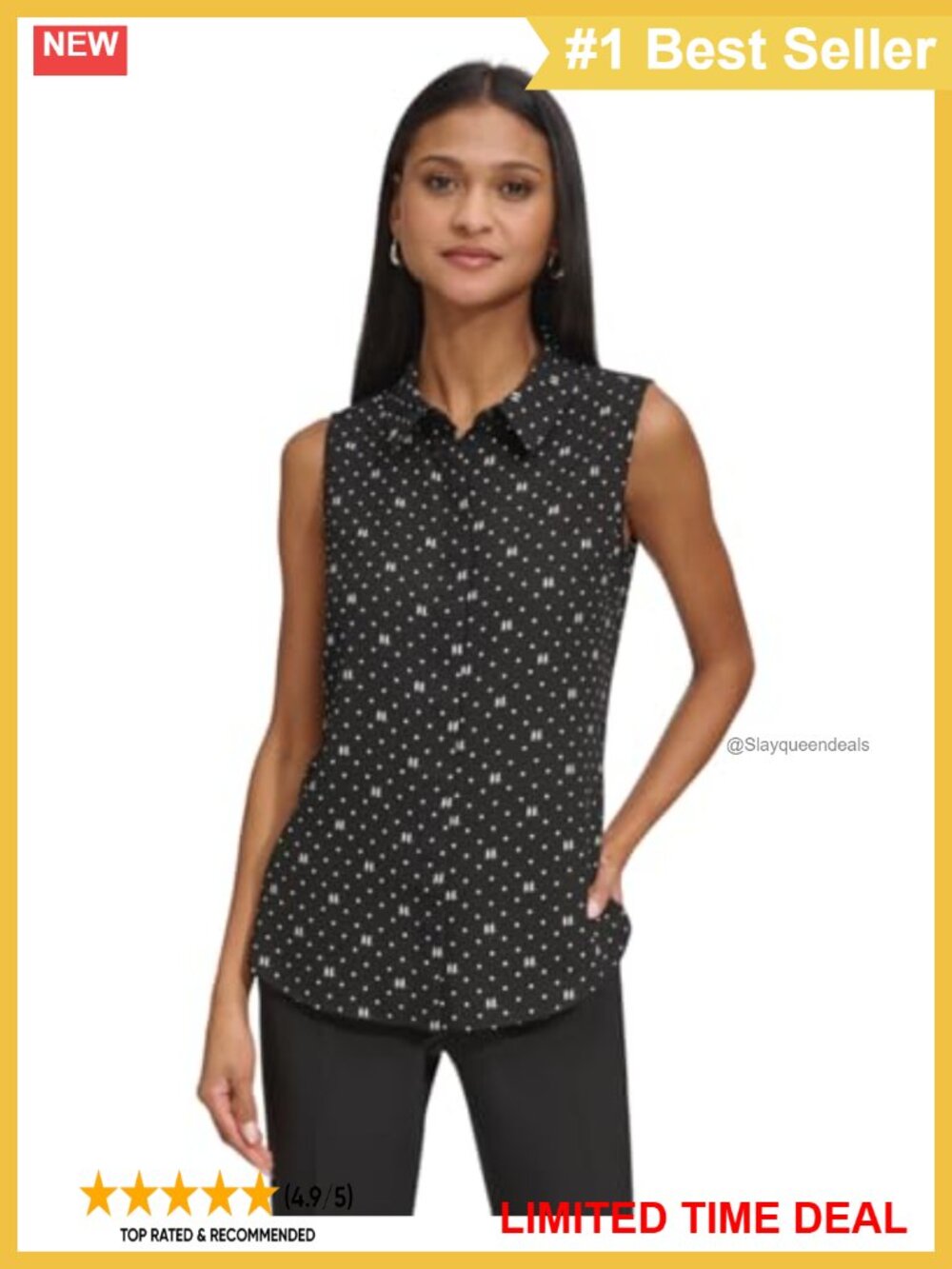 Sleeveless Collared Button Front Blouse Regular Fit Work Top